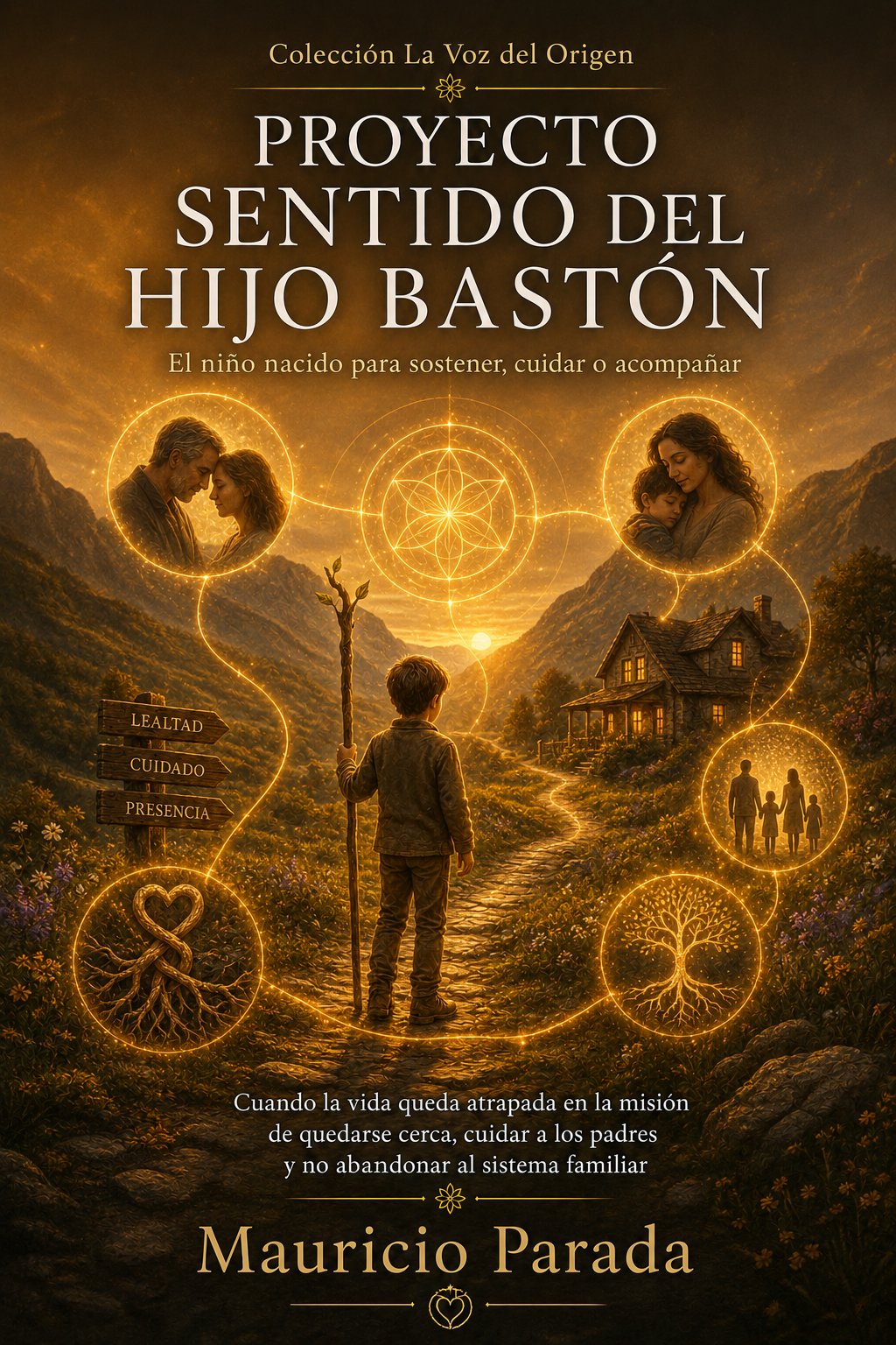 Portada del libro Proyecto Sentido del Hijo Bastón: El niño nacido para sostener, cuidar o acompañar, de Mauricio Parada.