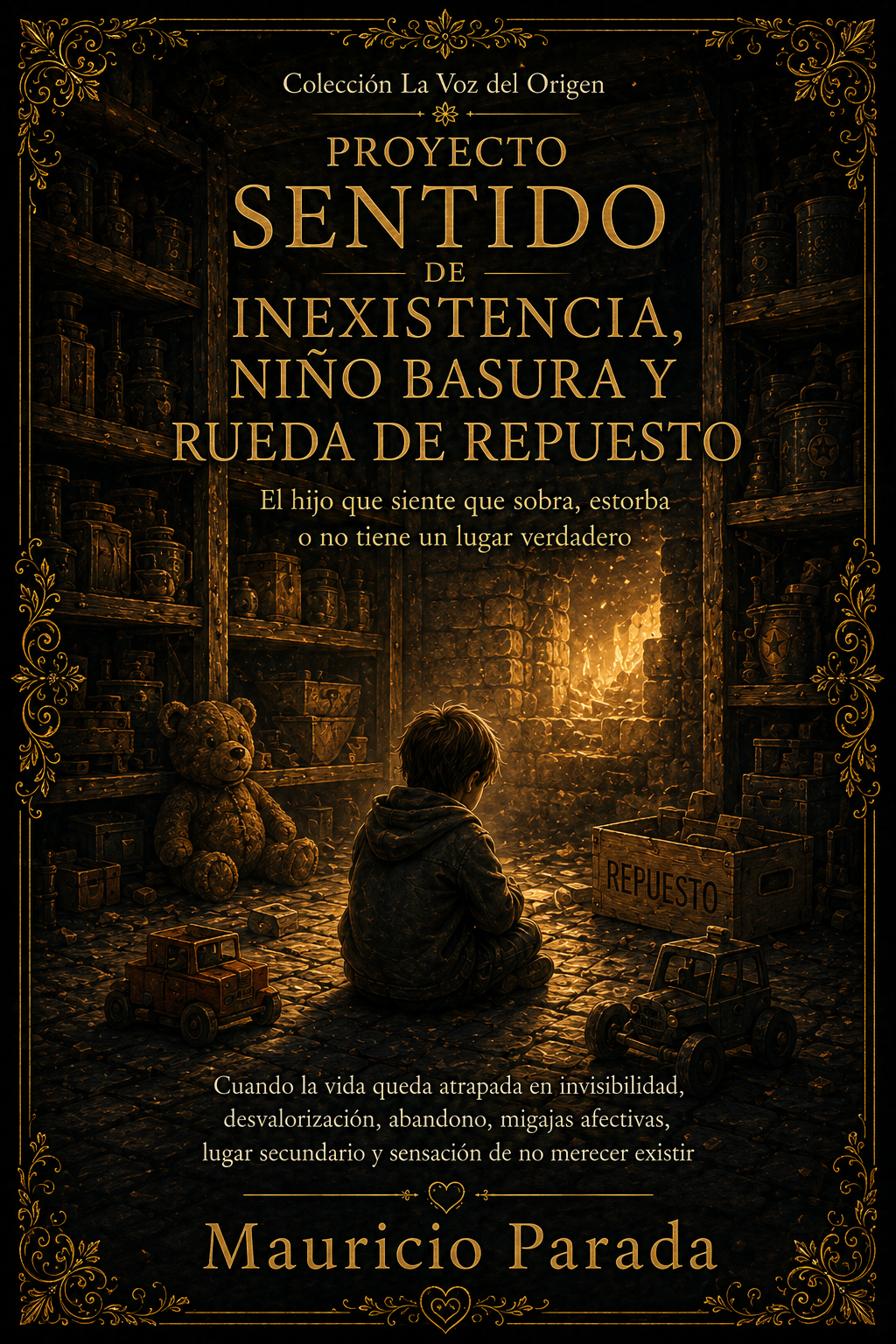 Portada del libro Proyecto Sentido de Inexistencia, Niño Basura y Rueda de Repuesto: El hijo que siente que sobra, estorba o no tiene un lugar verdadero, de Mauricio Parada.